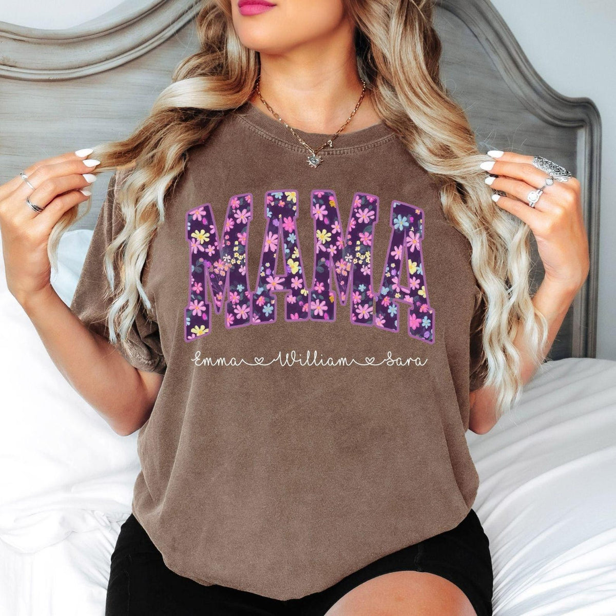Floral Mama Shirt, Personalized Mama Shirt, Custom Mom Comfort Color Shirt With Kids Names, Mothers Day Gift Shirt For Mom