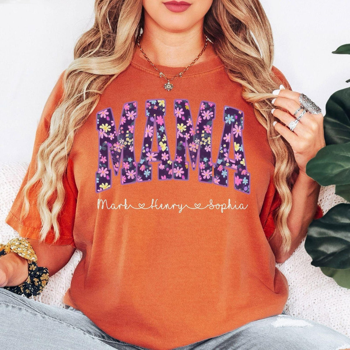 Floral Mama Shirt, Personalized Mama Shirt, Custom Mom Comfort Color Shirt With Kids Names, Mothers Day Gift Shirt For Mom