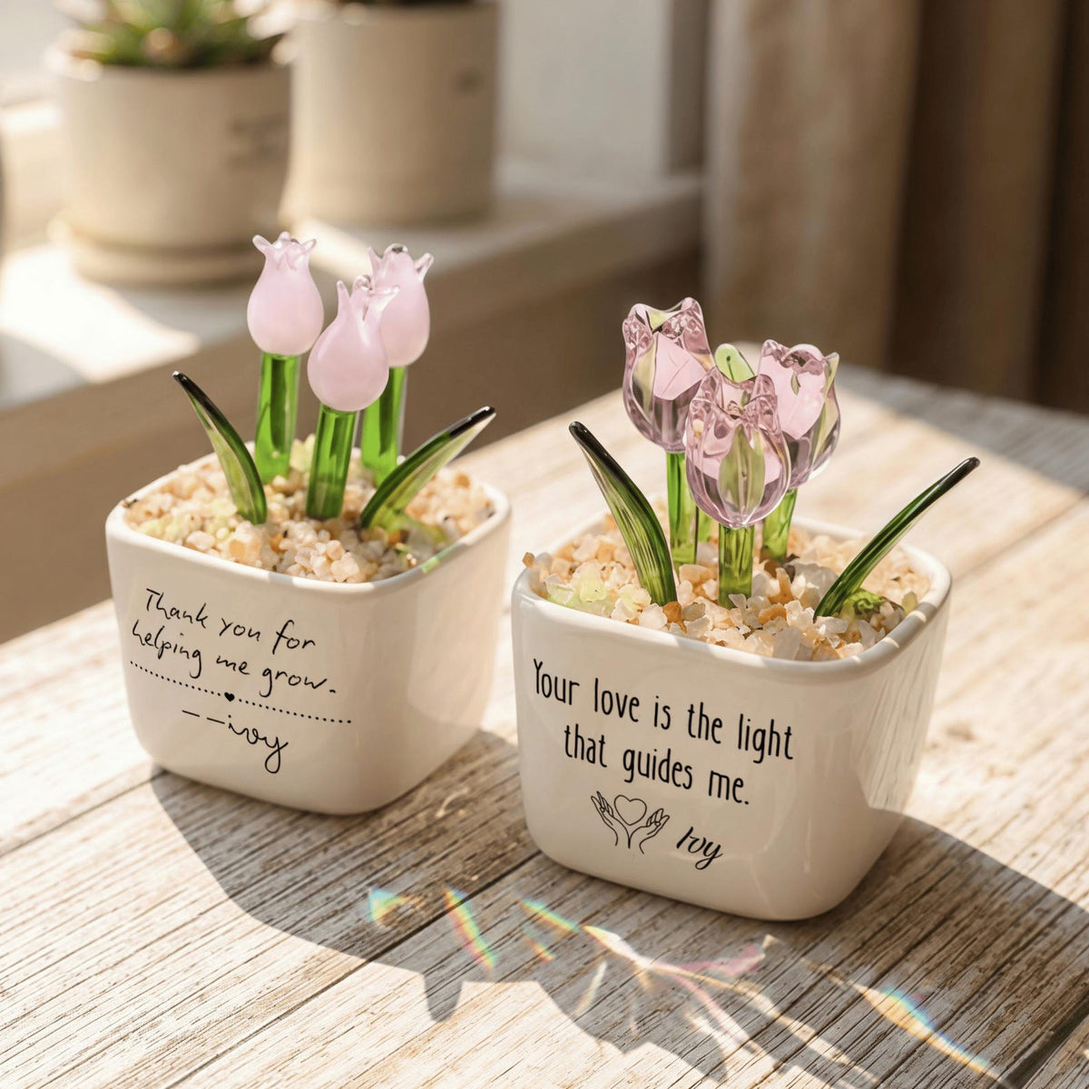 Personalized Glass Tulip, Custom Mother's Day Gift for Mom, Best Friend Birthday Present, Miniature Floral Desk Decor