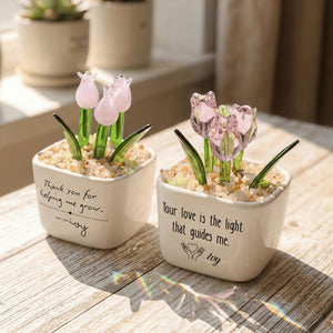 Personalized Glass Tulip, Custom Mother's Day Gift for Mom, Best Friend Birthday Present, Miniature Floral Desk Decor