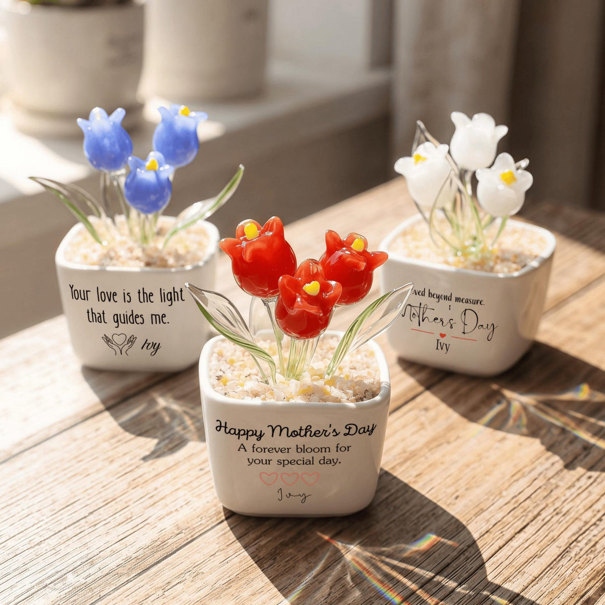 Personalized Glass Tulip, Custom Mother's Day Gift for Mom, Best Friend Birthday Present, Miniature Floral Desk Decor