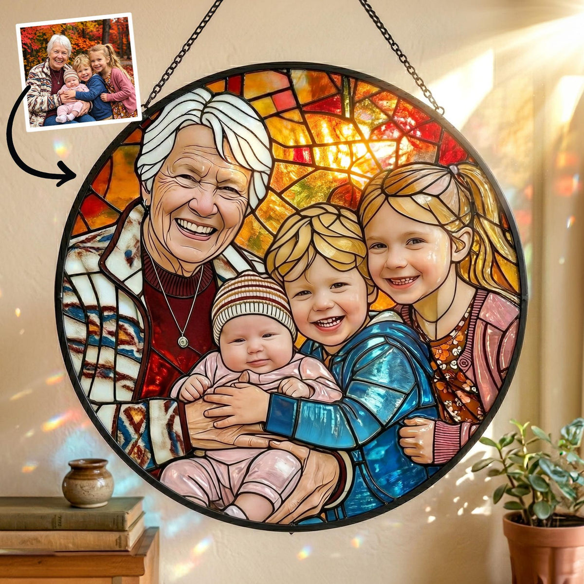 Custom Stained Glass Suncatcher Mother's Day Gift from Daughter Son Personalized Mother s Day Family Portrait Grandmother Present Mom Gift