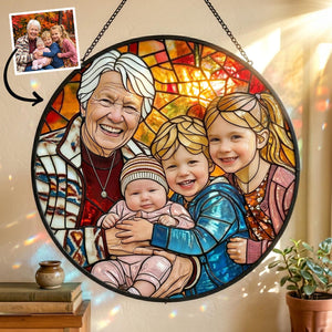 Custom Stained Glass Suncatcher Mother's Day Gift from Daughter Son Personalized Mother s Day Family Portrait Grandmother Present Mom Gift