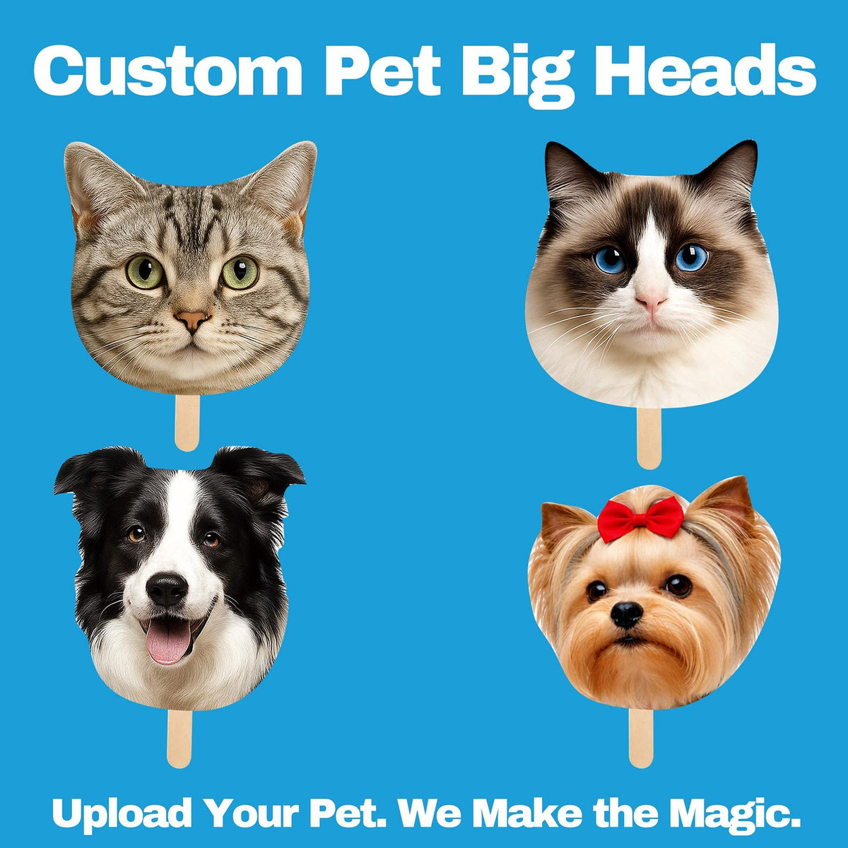 Custom Pet Big Head Cutout, Face on a Stick Photo Prop, Dog Cat Portrait for Wedding, Birthday Party, Bachelorette, Graduation Gift
