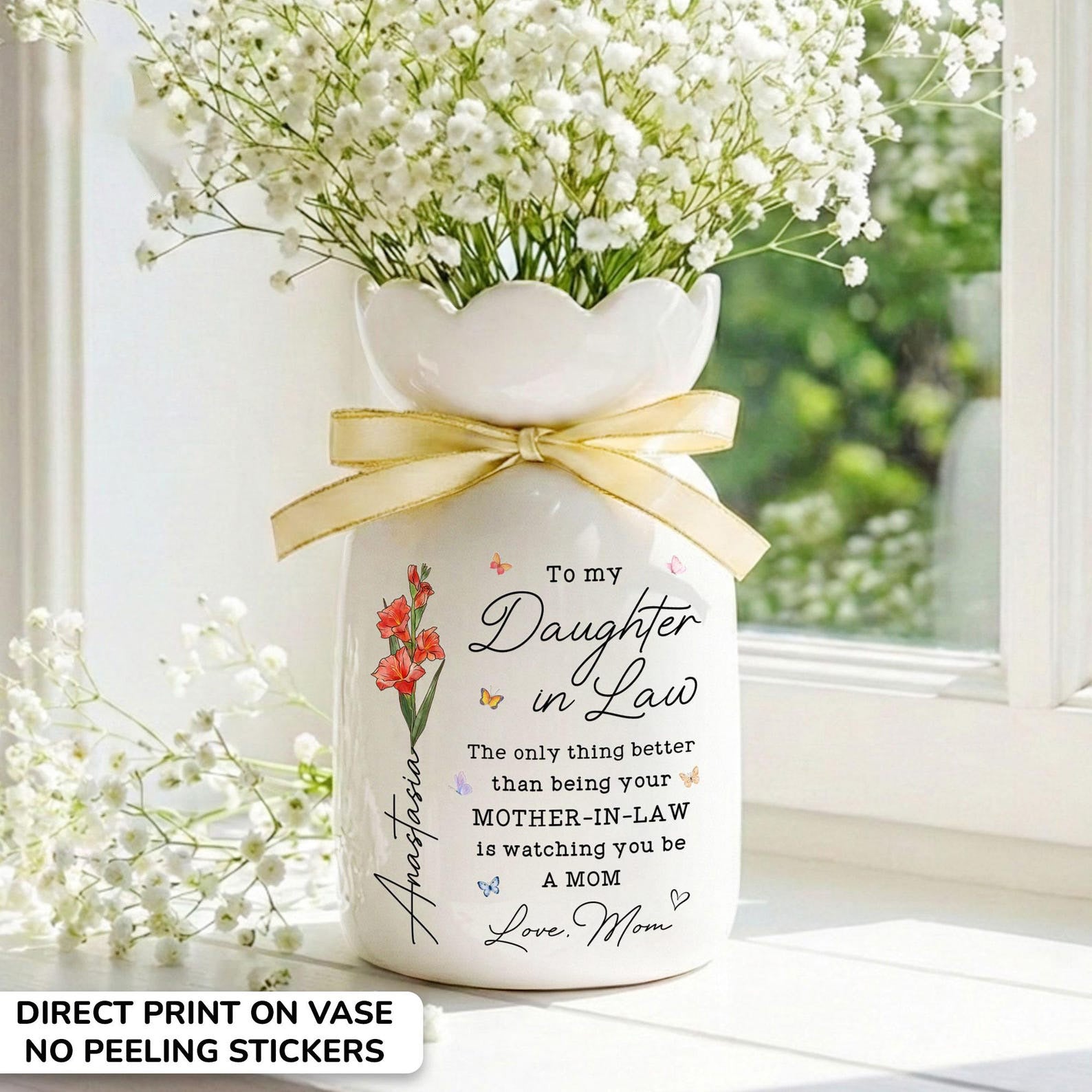 Personalized Daughter In Law Flower Vase, Mom to Daughter Gift, Mothers Day Gift for Daughter, Wedding Gift, Daughter In Law Gift from Mom