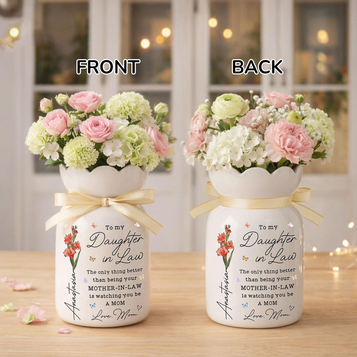 Personalized Daughter In Law Flower Vase, Mom to Daughter Gift, Mothers Day Gift for Daughter, Wedding Gift, Daughter In Law Gift from Mom