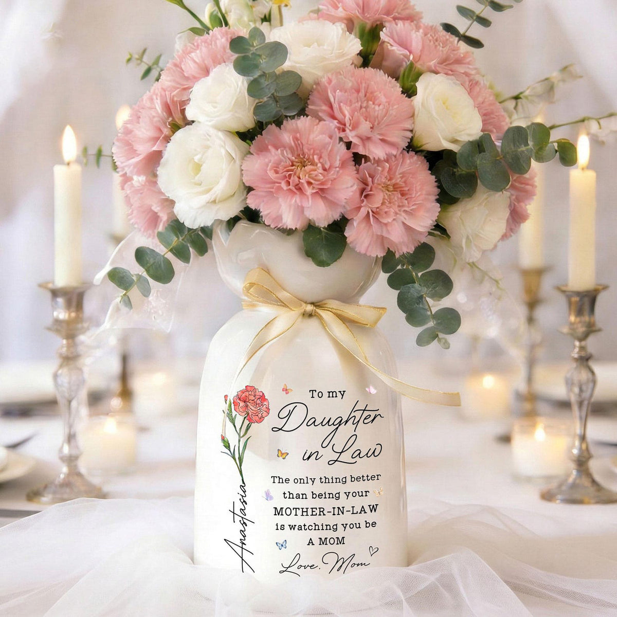Personalized Daughter In Law Flower Vase, Mom to Daughter Gift, Mothers Day Gift for Daughter, Wedding Gift, Daughter In Law Gift from Mom