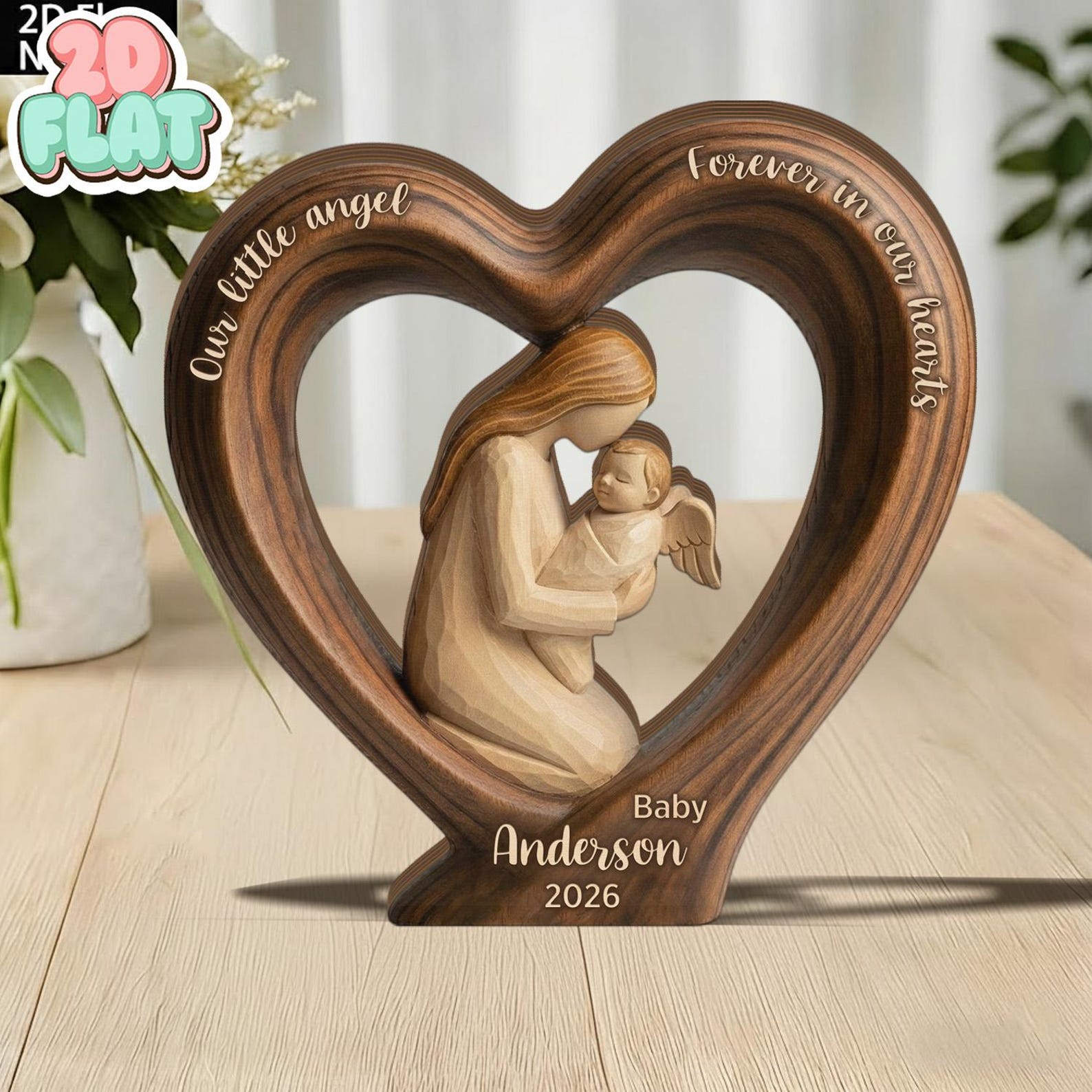 Baby Memorial Angel Wooden Heart Sign, Infant Loss Remembrance Decor,Stillborn Baby Memorial Gift, Personalized Baby Angel Sympathy Keepsake