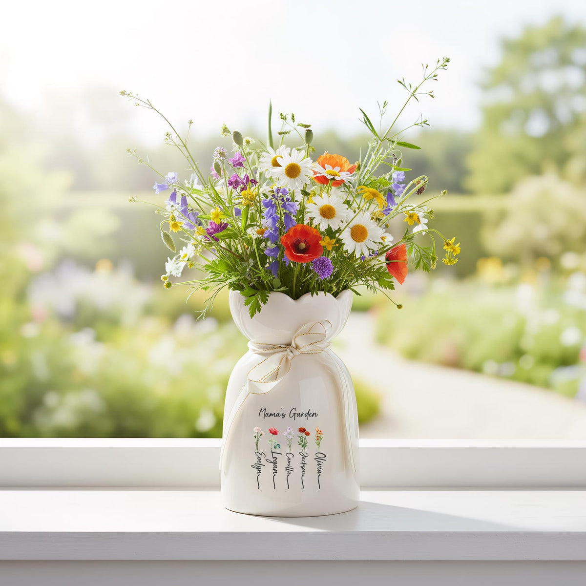 Personalized Mom Vase, Custom Mama s Garden Vase, Birth Flower Gift for Mom, Mother s Day Gift from Kids, Custom Name Flower Vase