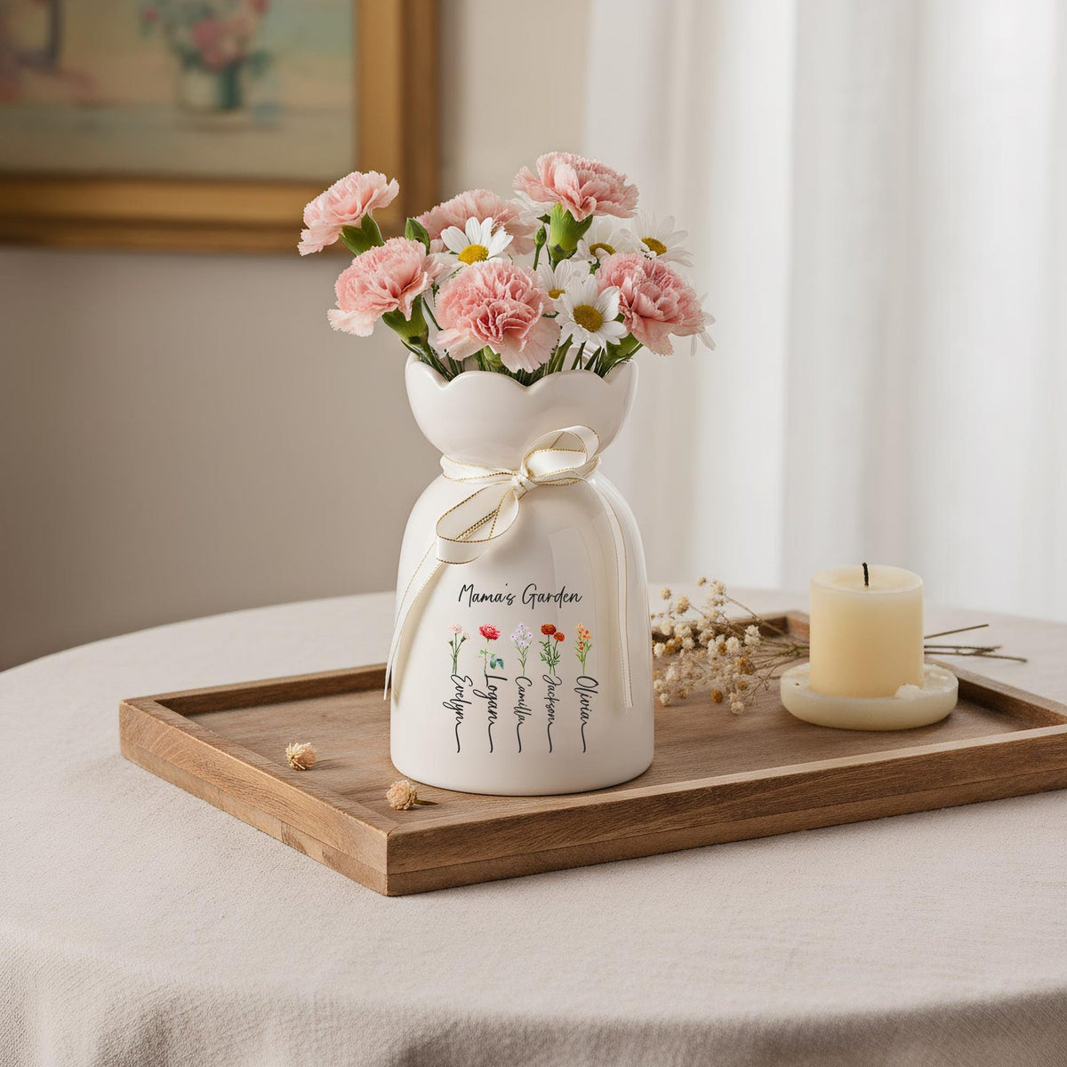 Personalized Mom Vase, Custom Mama s Garden Vase, Birth Flower Gift for Mom, Mother s Day Gift from Kids, Custom Name Flower Vase