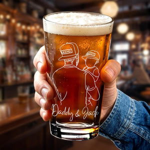 Custom Dad Portrait from Photo, Fathers Day Gift, Dad and Kids Photo Beer Glass, Daddy & Kids Gift Idea, Daddy Gift, Pint Beer Glass For Him