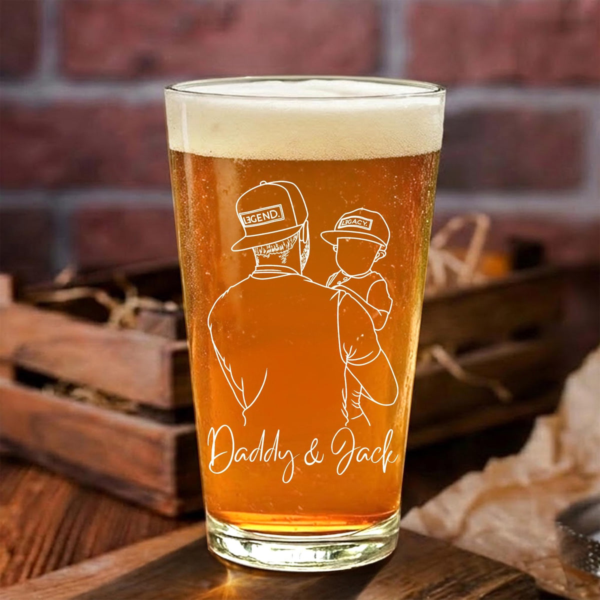 Custom Dad Portrait from Photo, Fathers Day Gift, Dad and Kids Photo Beer Glass, Daddy & Kids Gift Idea, Daddy Gift, Pint Beer Glass For Him
