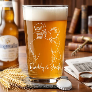 Custom Dad Portrait from Photo, Fathers Day Gift, Dad and Kids Photo Beer Glass, Daddy & Kids Gift Idea, Daddy Gift, Pint Beer Glass For Him