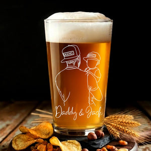 Custom Dad Portrait from Photo, Fathers Day Gift, Dad and Kids Photo Beer Glass, Daddy & Kids Gift Idea, Daddy Gift, Pint Beer Glass For Him