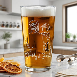 Custom Dad Portrait from Photo, Fathers Day Gift, Dad and Kids Photo Beer Glass, Daddy & Kids Gift Idea, Daddy Gift, Pint Beer Glass For Him
