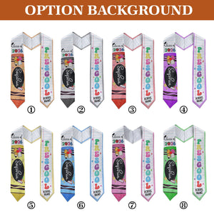 Custom Name Kid Graduation Stole, Crayon Kindergarten Grad Stole, Graduation Gift for Daughter Son, Class of 2026 & Last Day Of School Gift
