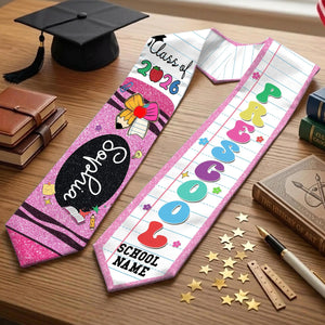 Custom Name Kid Graduation Stole, Crayon Kindergarten Grad Stole, Graduation Gift for Daughter Son, Class of 2026 & Last Day Of School Gift