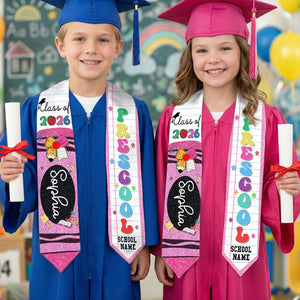Custom Name Kid Graduation Stole, Crayon Kindergarten Grad Stole, Graduation Gift for Daughter Son, Class of 2026 & Last Day Of School Gift