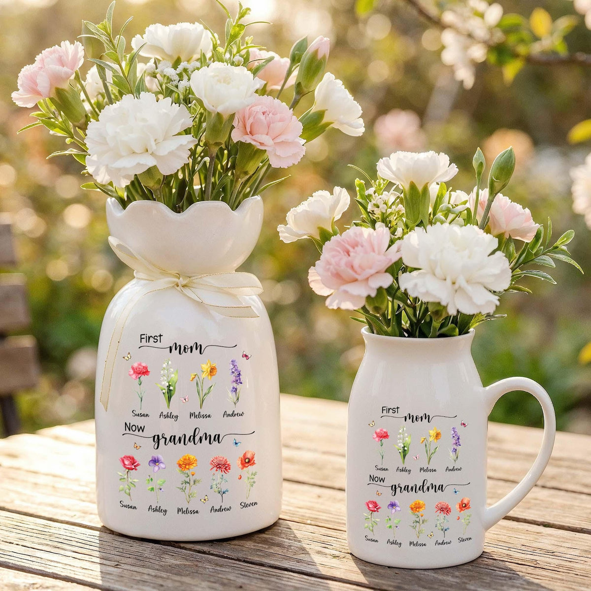 Personalized First Mom Now Grandma Flower Vase, Birth Month Flower Vase with Grandkids Name, Grandma Gift, Mothers Day Gift