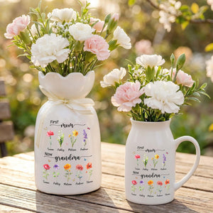Personalized First Mom Now Grandma Flower Vase, Birth Month Flower Vase with Grandkids Name, Grandma Gift, Mothers Day Gift