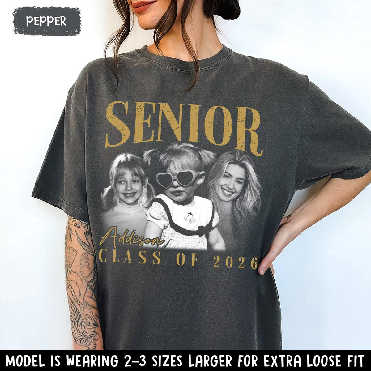 Personalised Vintage Photo and Year Senior Shirt: Retro Graduate Picture Shirt, Class of 2026 Graduation Gift, Senior Boy Girl Grad Gifts