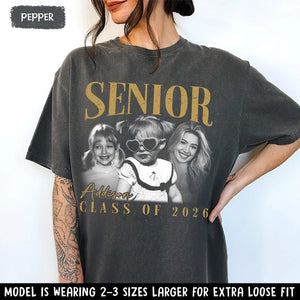 Personalised Vintage Photo and Year Senior Shirt: Retro Graduate Picture Shirt, Class of 2026 Graduation Gift, Senior Boy Girl Grad Gifts