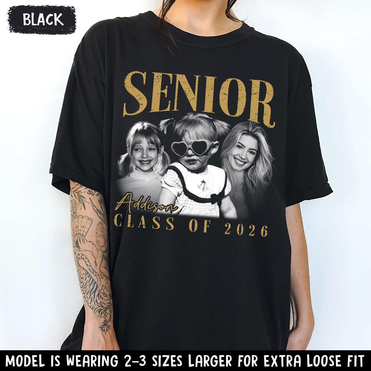 Personalised Vintage Photo and Year Senior Shirt: Retro Graduate Picture Shirt, Class of 2026 Graduation Gift, Senior Boy Girl Grad Gifts