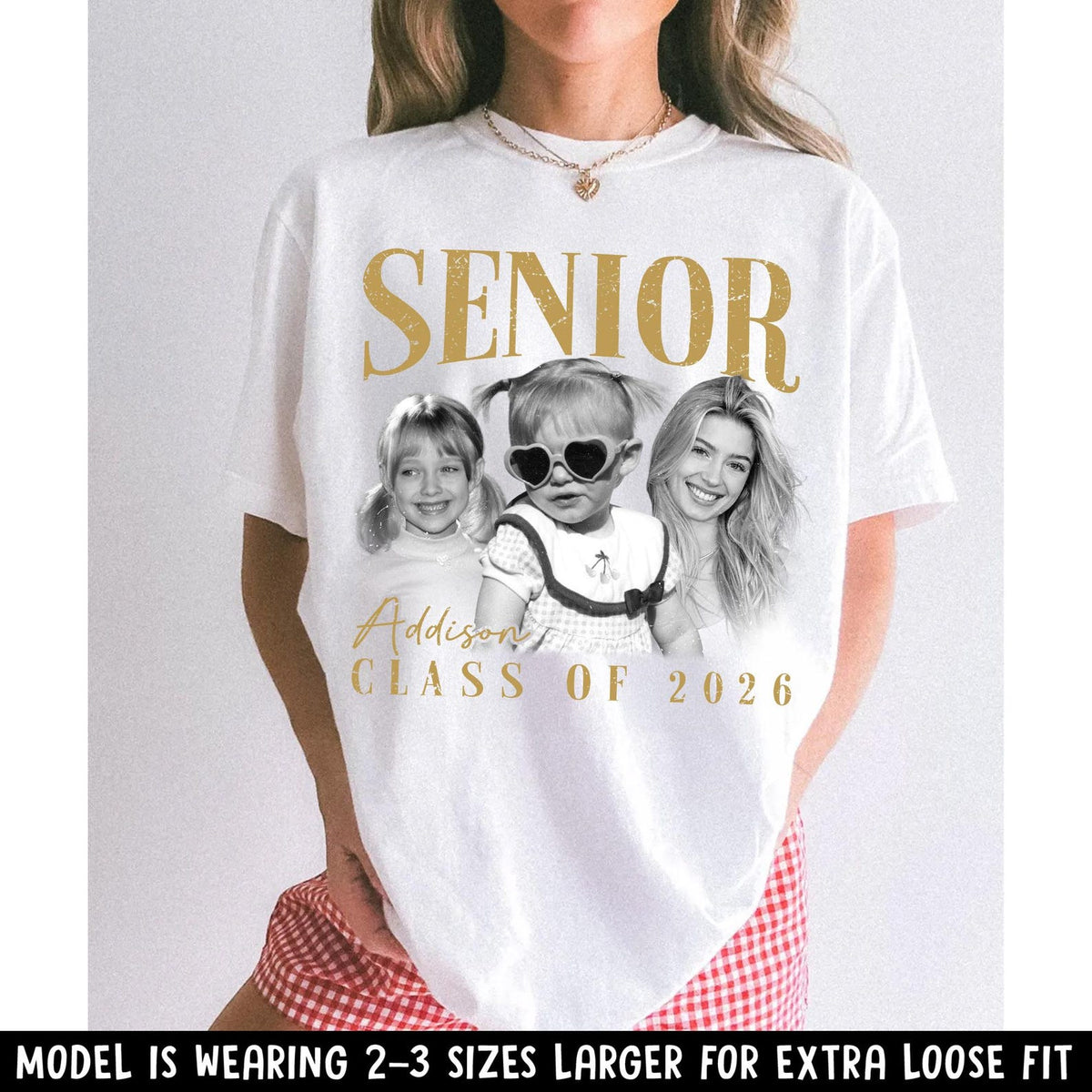 Personalised Vintage Photo and Year Senior Shirt: Retro Graduate Picture Shirt, Class of 2026 Graduation Gift, Senior Boy Girl Grad Gifts