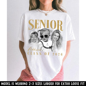 Personalised Vintage Photo and Year Senior Shirt: Retro Graduate Picture Shirt, Class of 2026 Graduation Gift, Senior Boy Girl Grad Gifts
