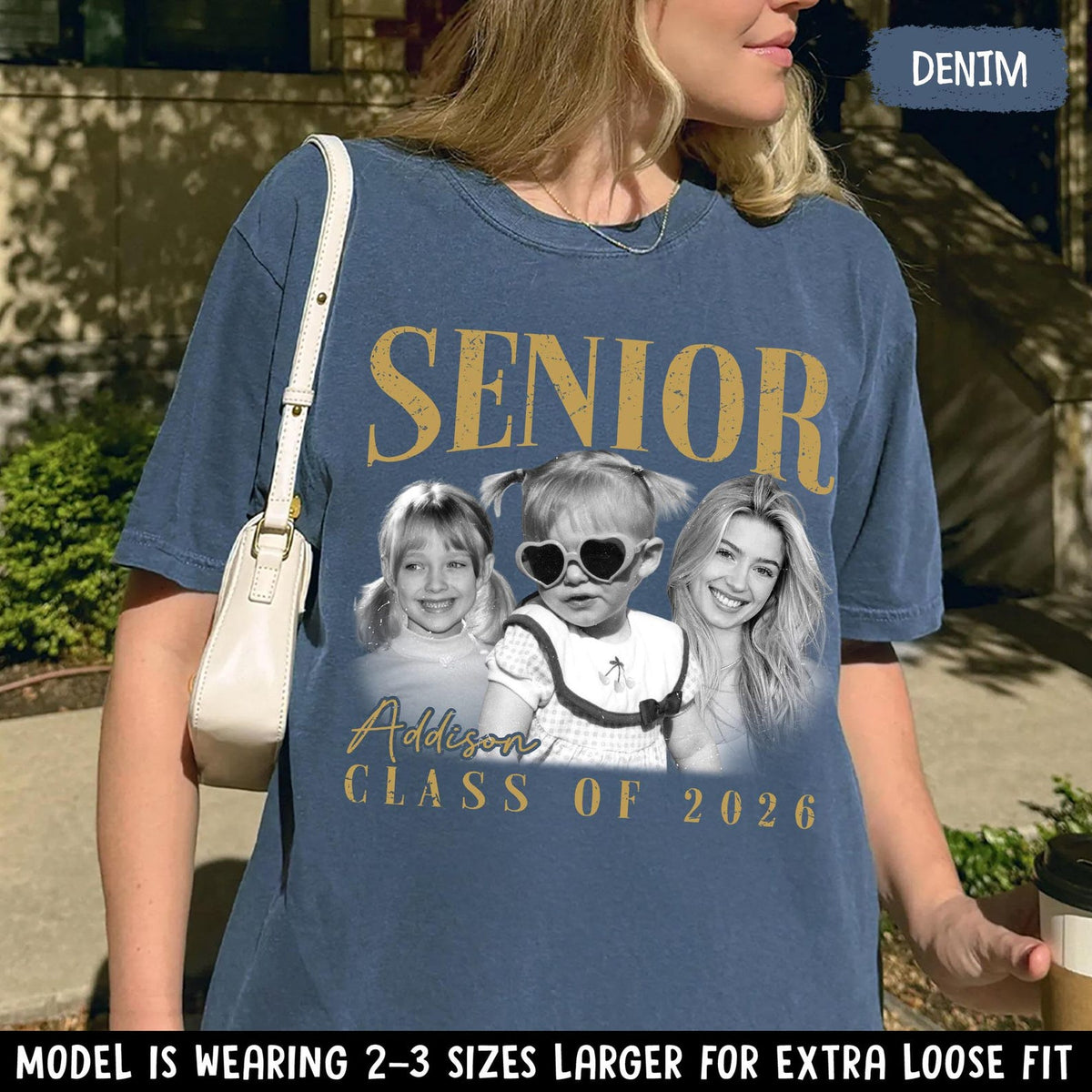 Personalised Vintage Photo and Year Senior Shirt: Retro Graduate Picture Shirt, Class of 2026 Graduation Gift, Senior Boy Girl Grad Gifts