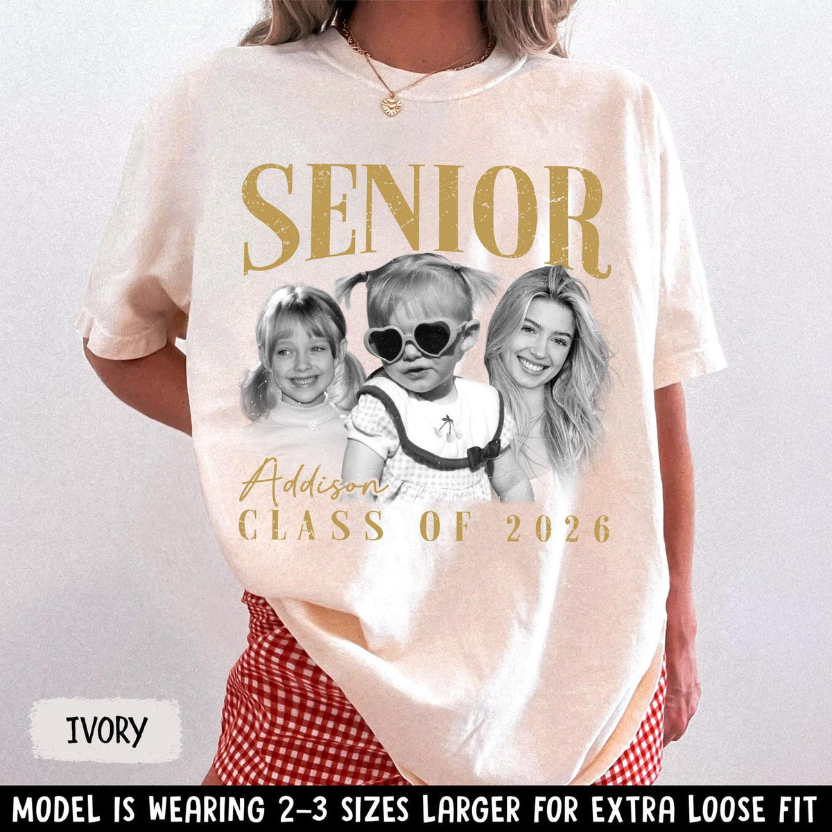 Personalised Vintage Photo and Year Senior Shirt: Retro Graduate Picture Shirt, Class of 2026 Graduation Gift, Senior Boy Girl Grad Gifts