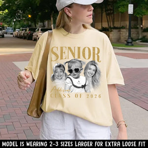 Personalised Vintage Photo and Year Senior Shirt: Retro Graduate Picture Shirt, Class of 2026 Graduation Gift, Senior Boy Girl Grad Gifts