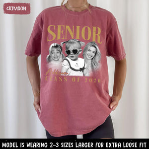 Personalised Vintage Photo and Year Senior Shirt: Retro Graduate Picture Shirt, Class of 2026 Graduation Gift, Senior Boy Girl Grad Gifts