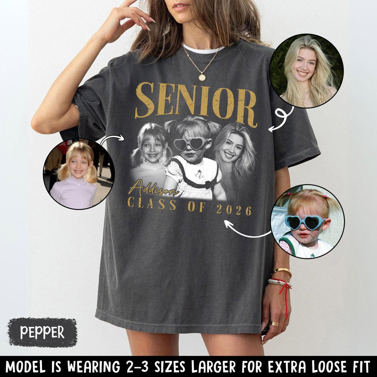 Personalised Vintage Photo and Year Senior Shirt: Retro Graduate Picture Shirt, Class of 2026 Graduation Gift, Senior Boy Girl Grad Gifts