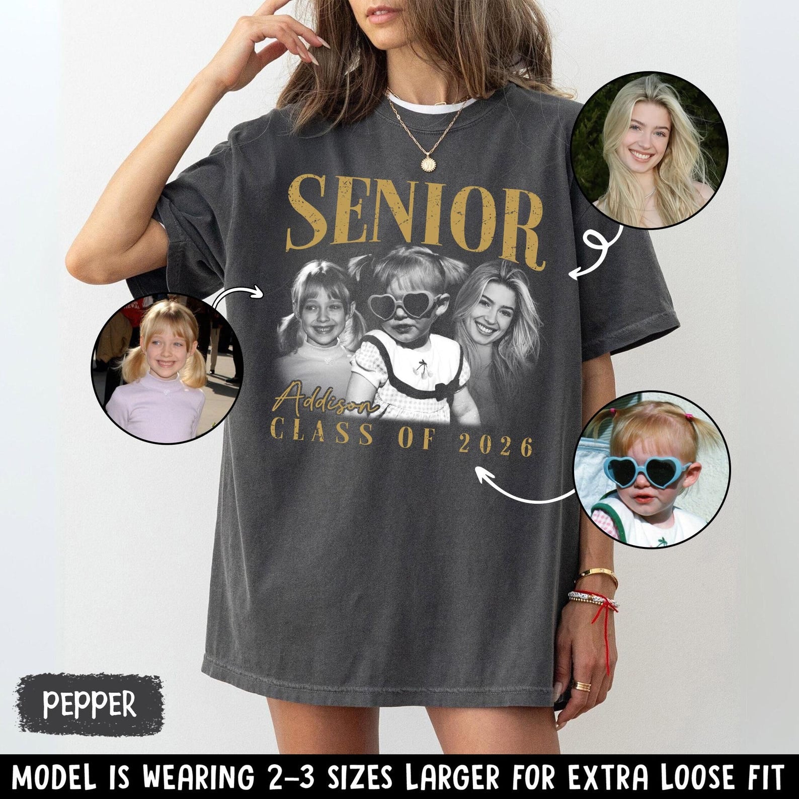 Personalised Vintage Photo and Year Senior Shirt: Retro Graduate Picture Shirt, Class of 2026 Graduation Gift, Senior Boy Girl Grad Gifts