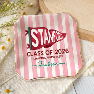 Custom School Pennant Flag Ring Dish: Class of 2026 Graduation Gift, College University Pride Spirit Gift, Senior Striped Tray for Her