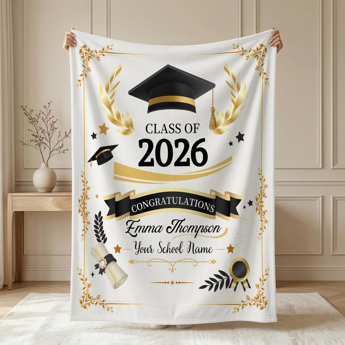Custom Graduation Blanket,Senior Graduation Gift,Graduation Blanket Gift for Her,Class of 2026 Senior Boy Gift,Class of 2026 Keepsake Throw