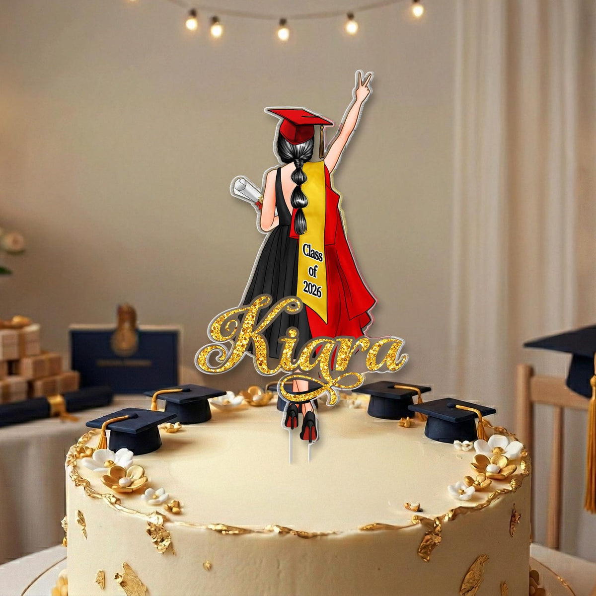 Personalized Girls Graduation Cake Topper: College Graduation Favors, Congrats Grad Cake Decor, Class Of 2026 Party Supplies