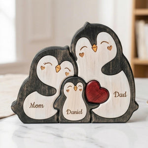 Personalized Penguin Family Wooden Puzzle, Custom Name Animal Family Decor, Mom Keepsake Gift, Mothers Day Gift, New Mom Desk Decor