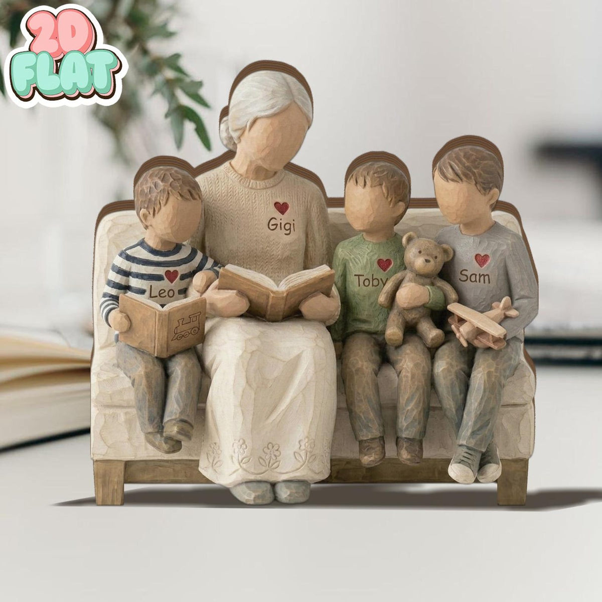 Personalized Grandma 2D FLAT Wooden Block, Grandmother With Grandkids,Custom Family Keepsake, Mothers Day Gift For Grandma,Nana Reading Kids