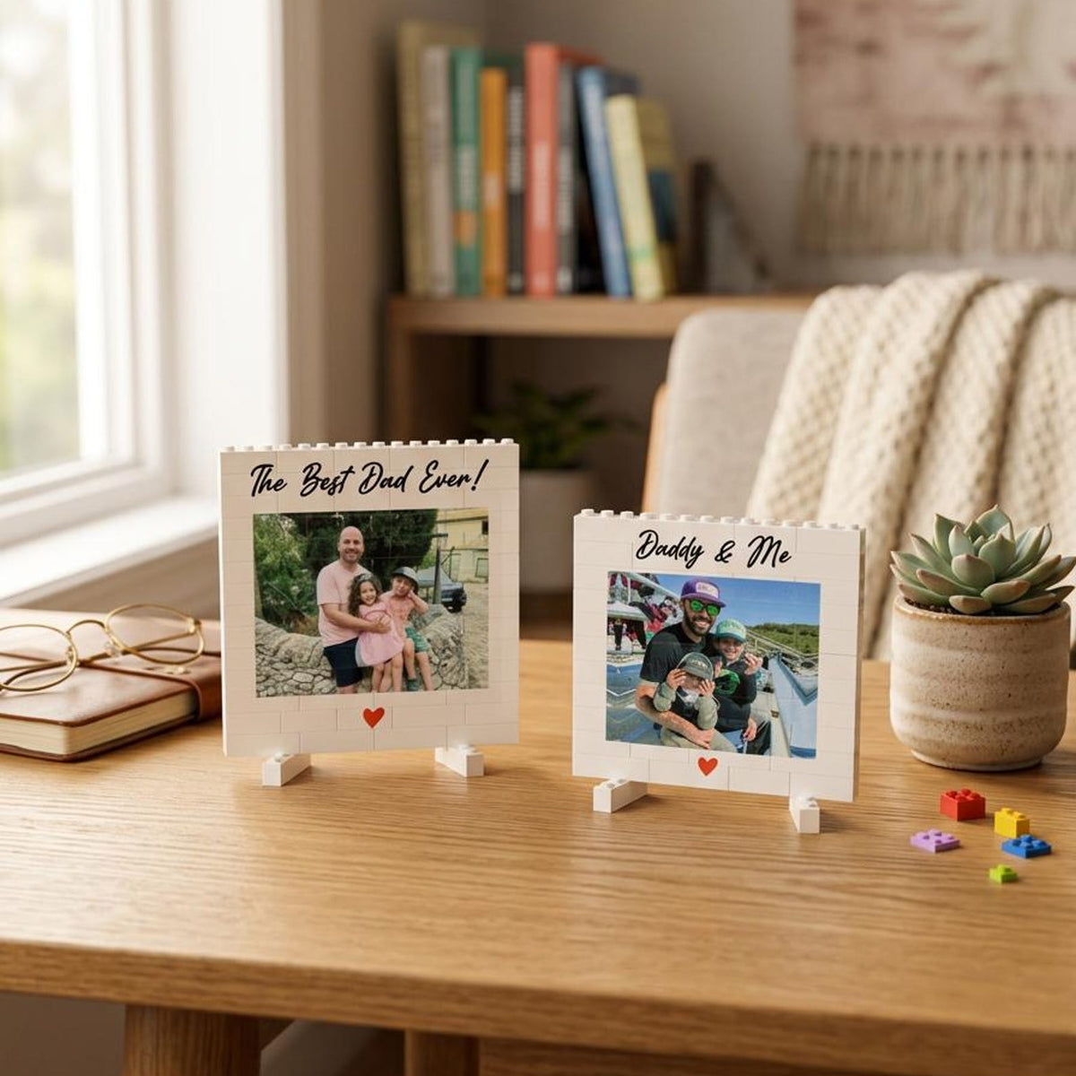 Daddy & Me Custom Puzzle Personalized Brick Photo Block Gift for Father s Day, Birthday, Family Keepsake
