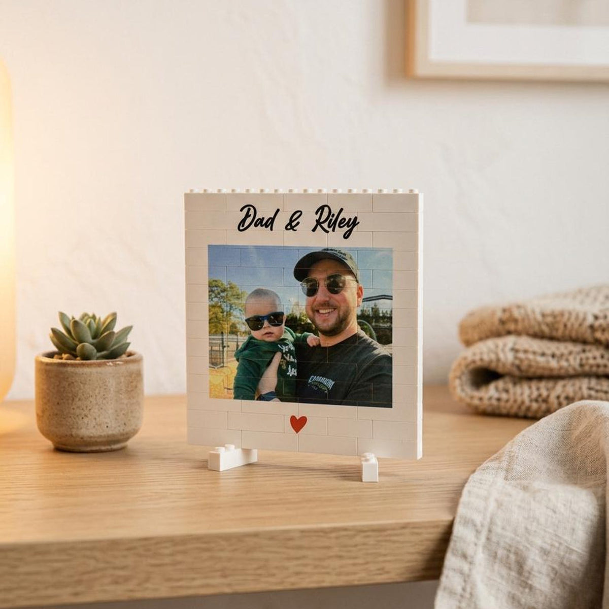 Daddy & Me Custom Puzzle Personalized Brick Photo Block Gift for Father s Day, Birthday, Family Keepsake