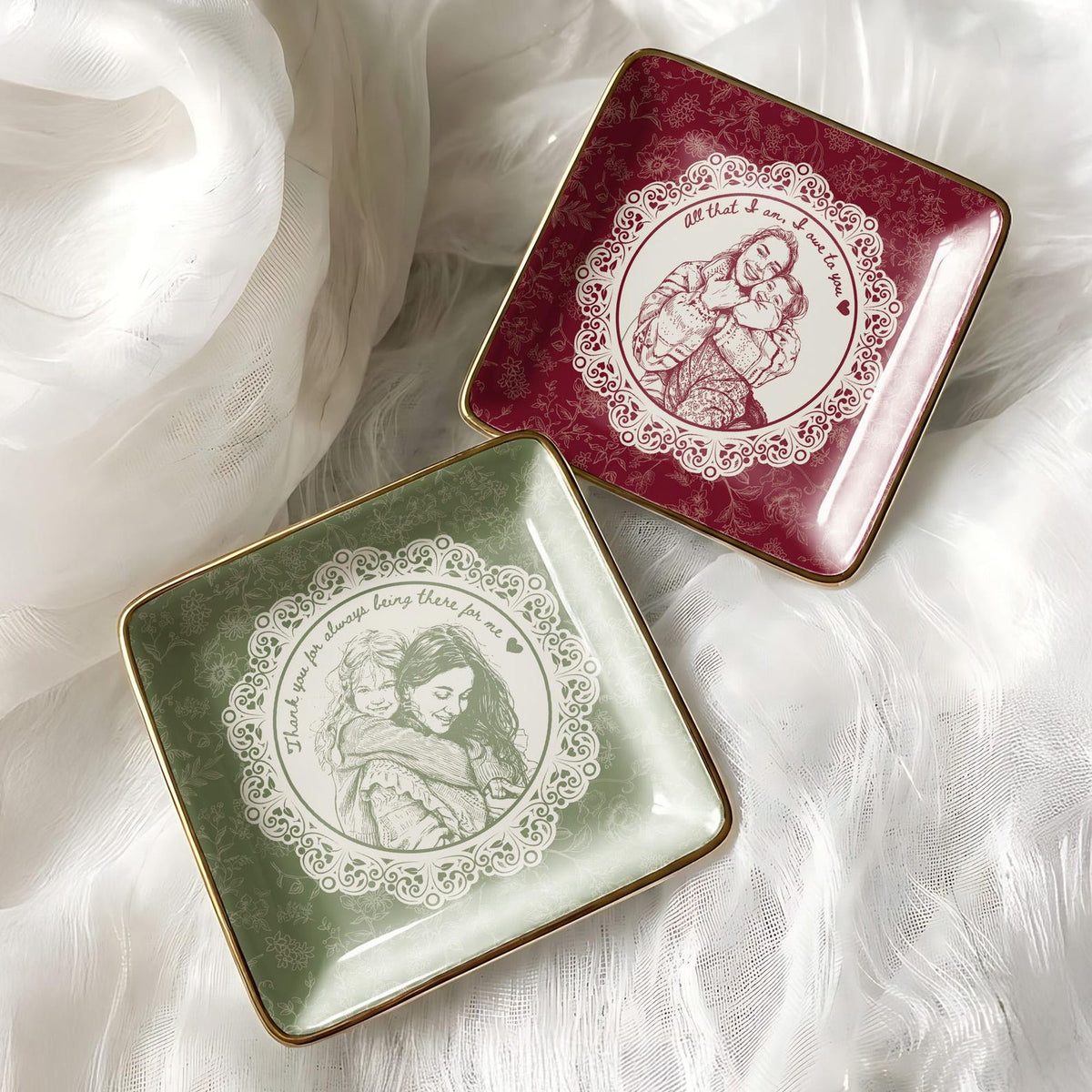 Personalized Mother of the Bride Photo Jewelry Dish, Custom Toile De Jouy Mom Photo Ring Dish, MOB MOG Wedding Gift from Daughter