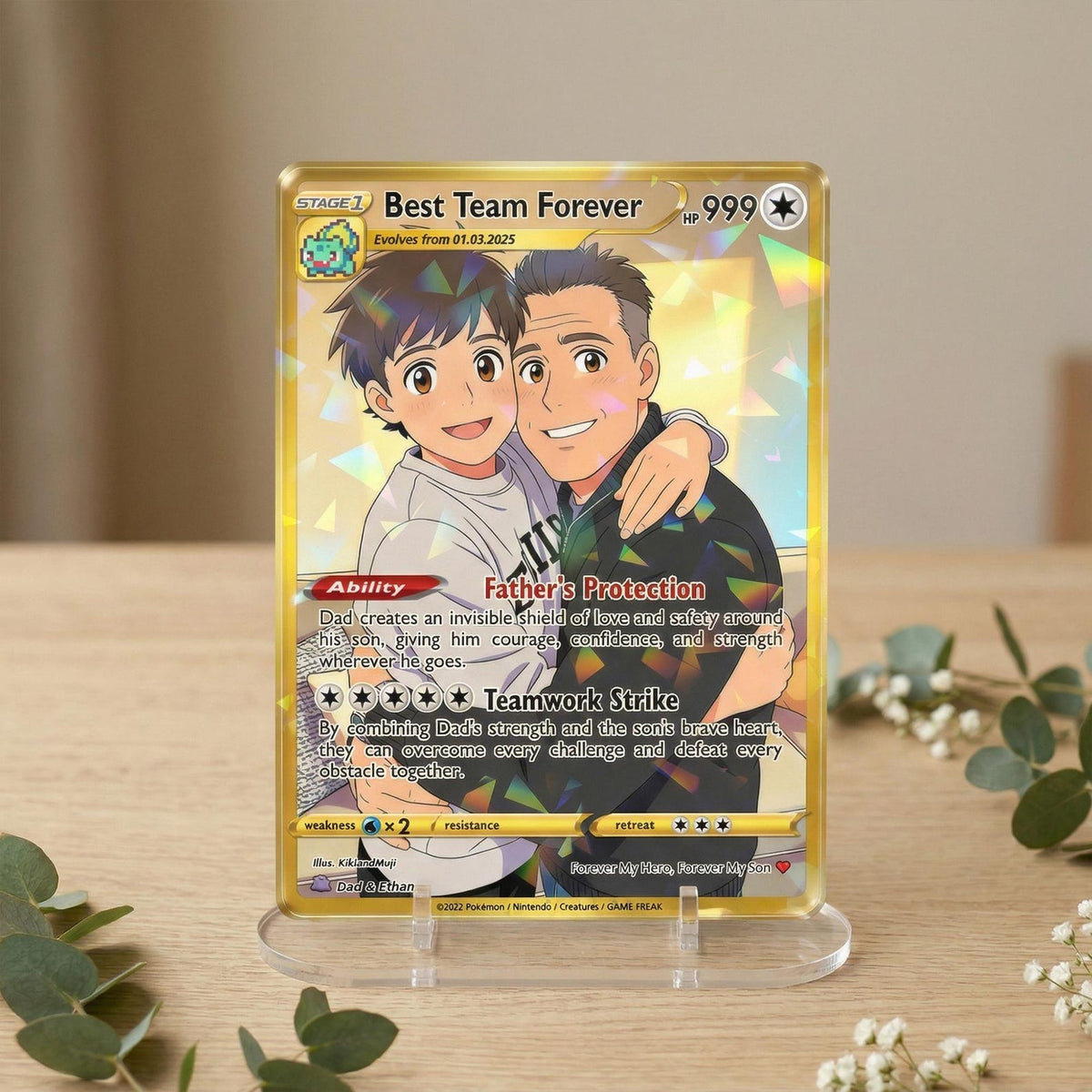 Custom Father Son Card, Personalized Dad and Son Portrait, Trading Card Gift for Father s Day, Family Keepsake