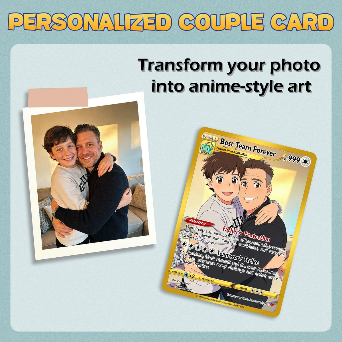 Custom Father Son Card, Personalized Dad and Son Portrait, Trading Card Gift for Father s Day, Family Keepsake