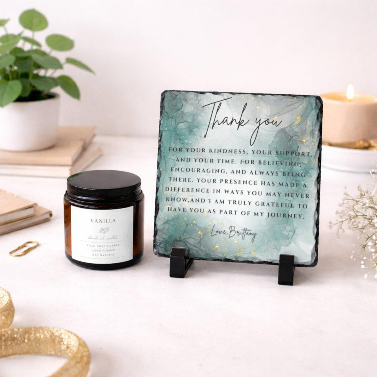Custom Thank You Stone Plaque With Stand For-Mentor-Teacher-Friend-Colleague-Mom-Women-Boss-Coworker-Adviser-Coach-Gratitude Memory Keepsake