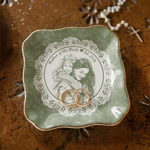 Personalized Mother of the Bride Photo Jewelry Dish, Custom Toile De Jouy Mom Photo Ring Dish, MOB MOG Wedding Gift from Daughter