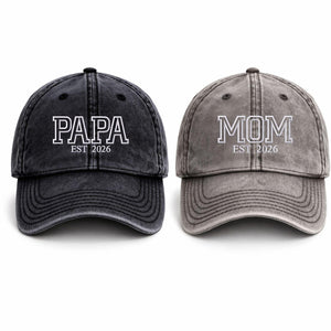 Custom Embroidered Mom Dad Hat | Dad Hat with Est Year | Baby Announcement Hat | Matching Family Baseball Cap | New Mom Vintage Hat
