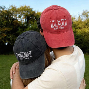 Custom Embroidered Mom Dad Hat | Dad Hat with Est Year | Baby Announcement Hat | Matching Family Baseball Cap | New Mom Vintage Hat