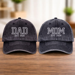 Custom Embroidered Mom Dad Hat | Dad Hat with Est Year | Baby Announcement Hat | Matching Family Baseball Cap | New Mom Vintage Hat